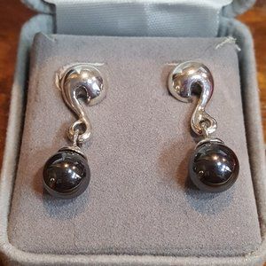 Sterling Silver Hematite Ball Drop Earrings 1" Classy